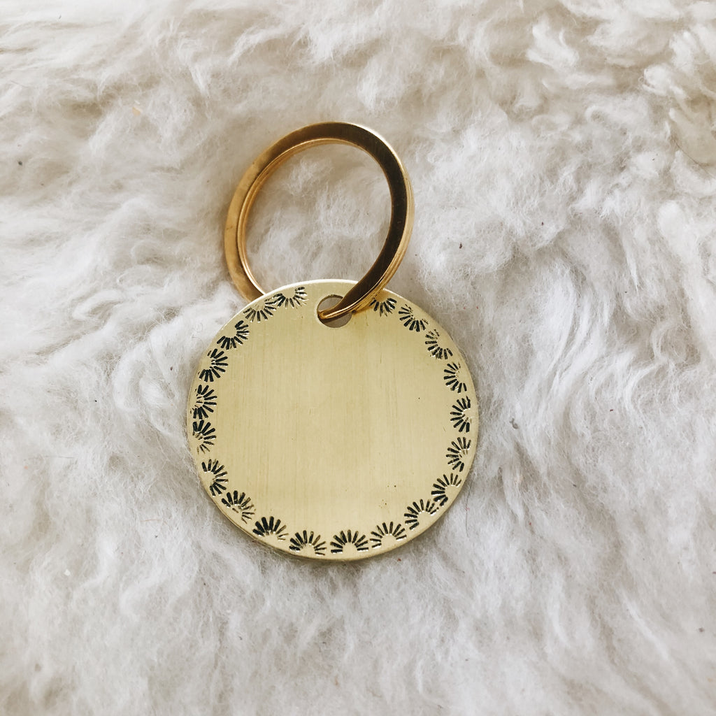 scalloped stamped personalized brass tag