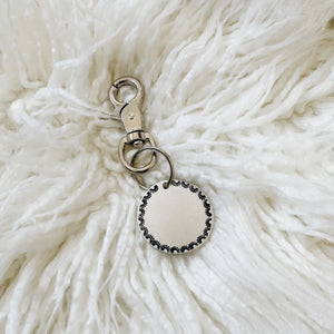 scalloped stamped personalized silver tag & clip