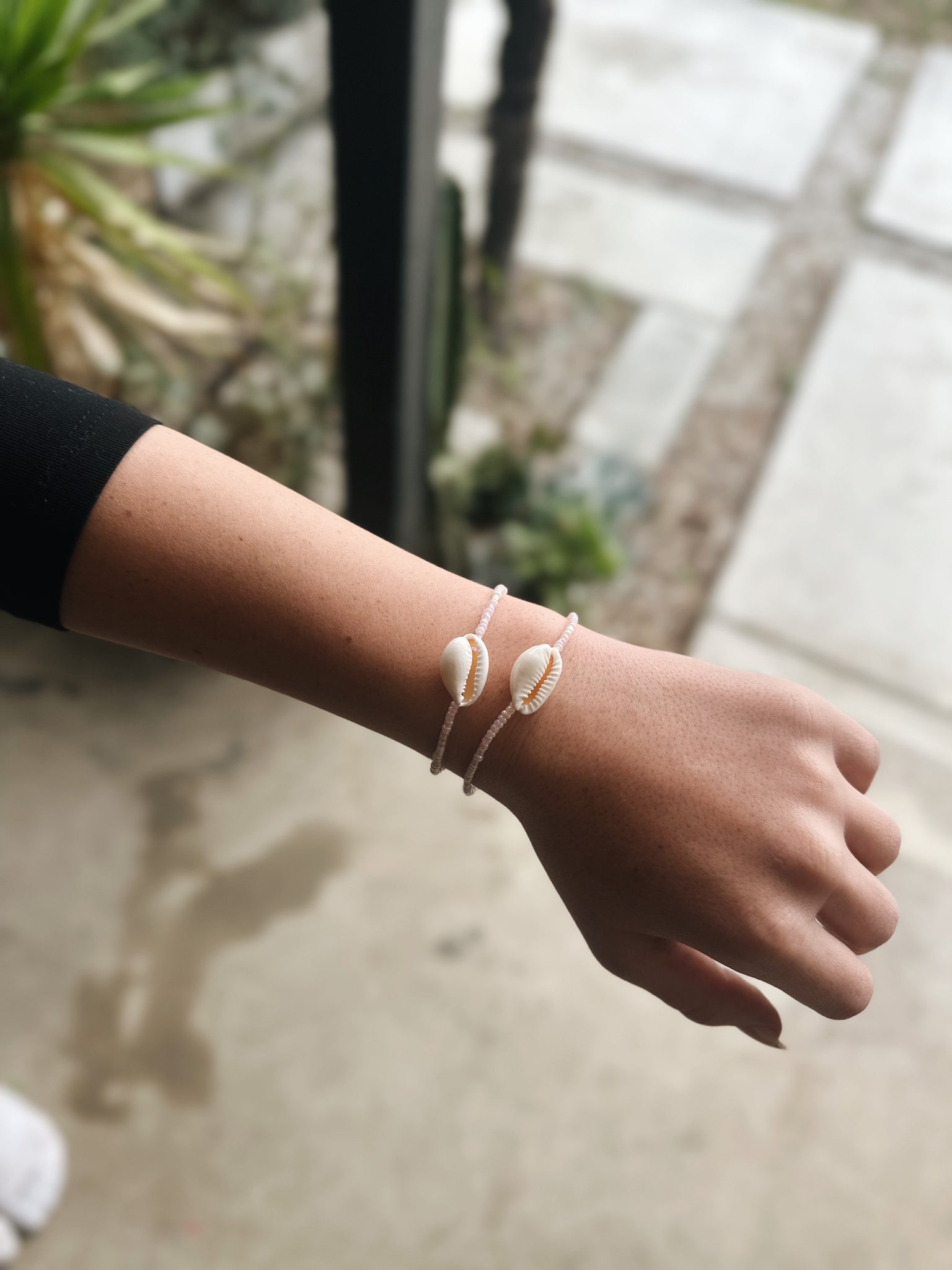 pink beaded seashell bracelet