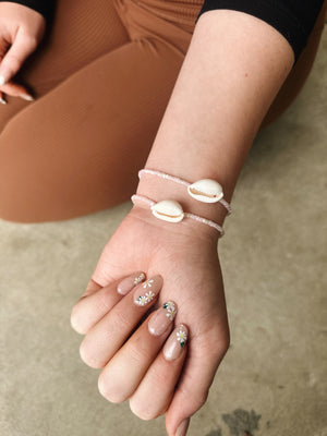 pink beaded seashell bracelet