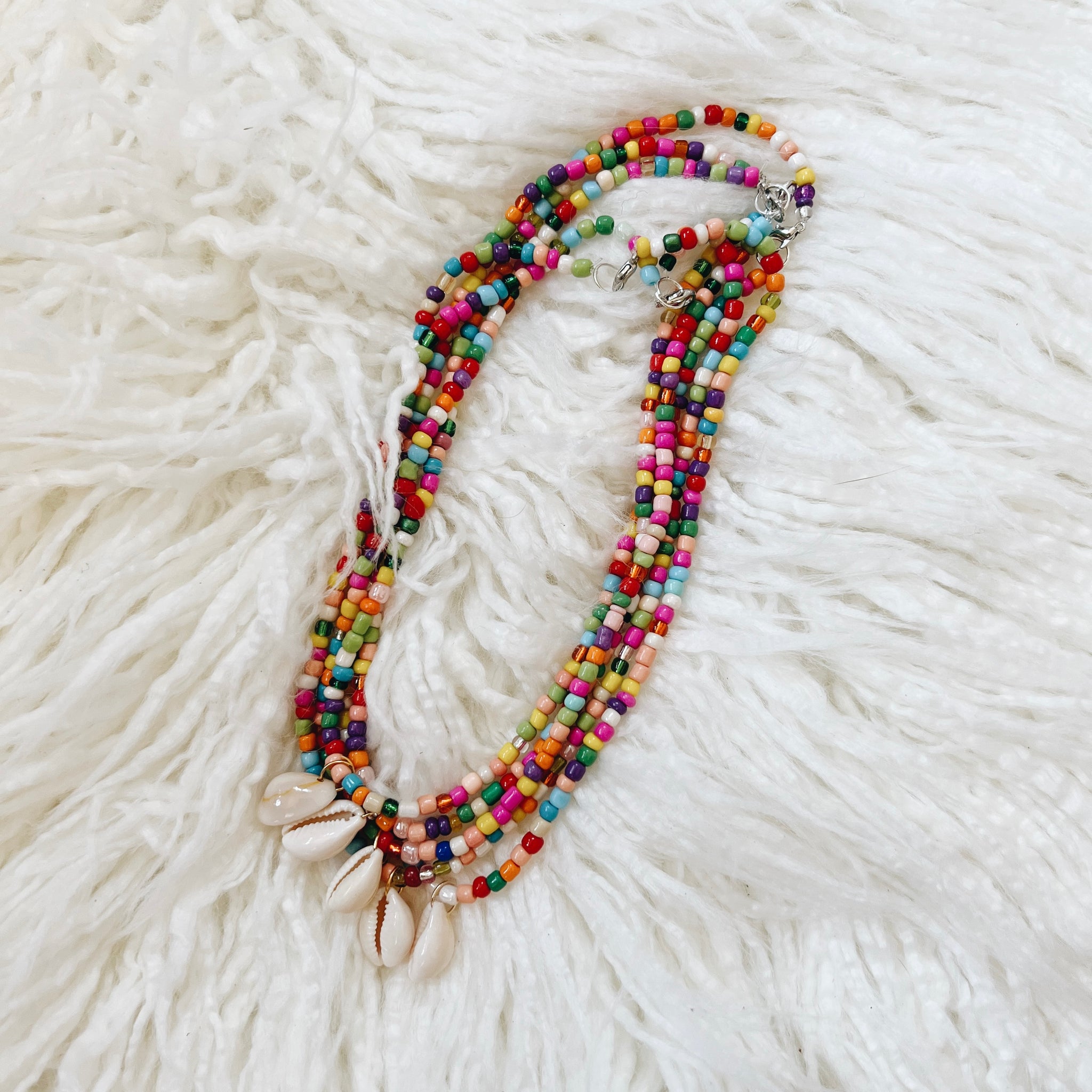 rainbow beaded seashell necklace