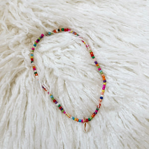 rainbow beaded seashell necklace