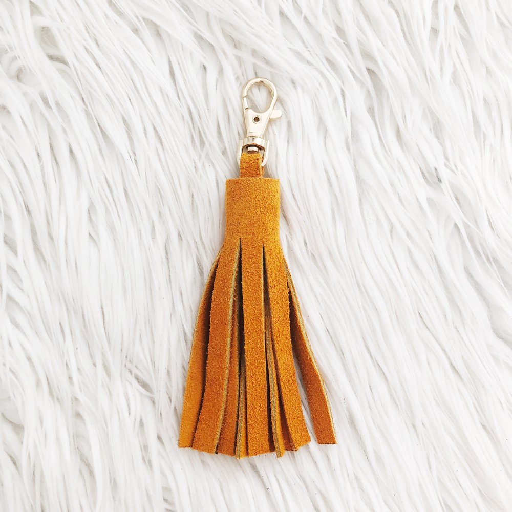 tangerine suede tassel keychain