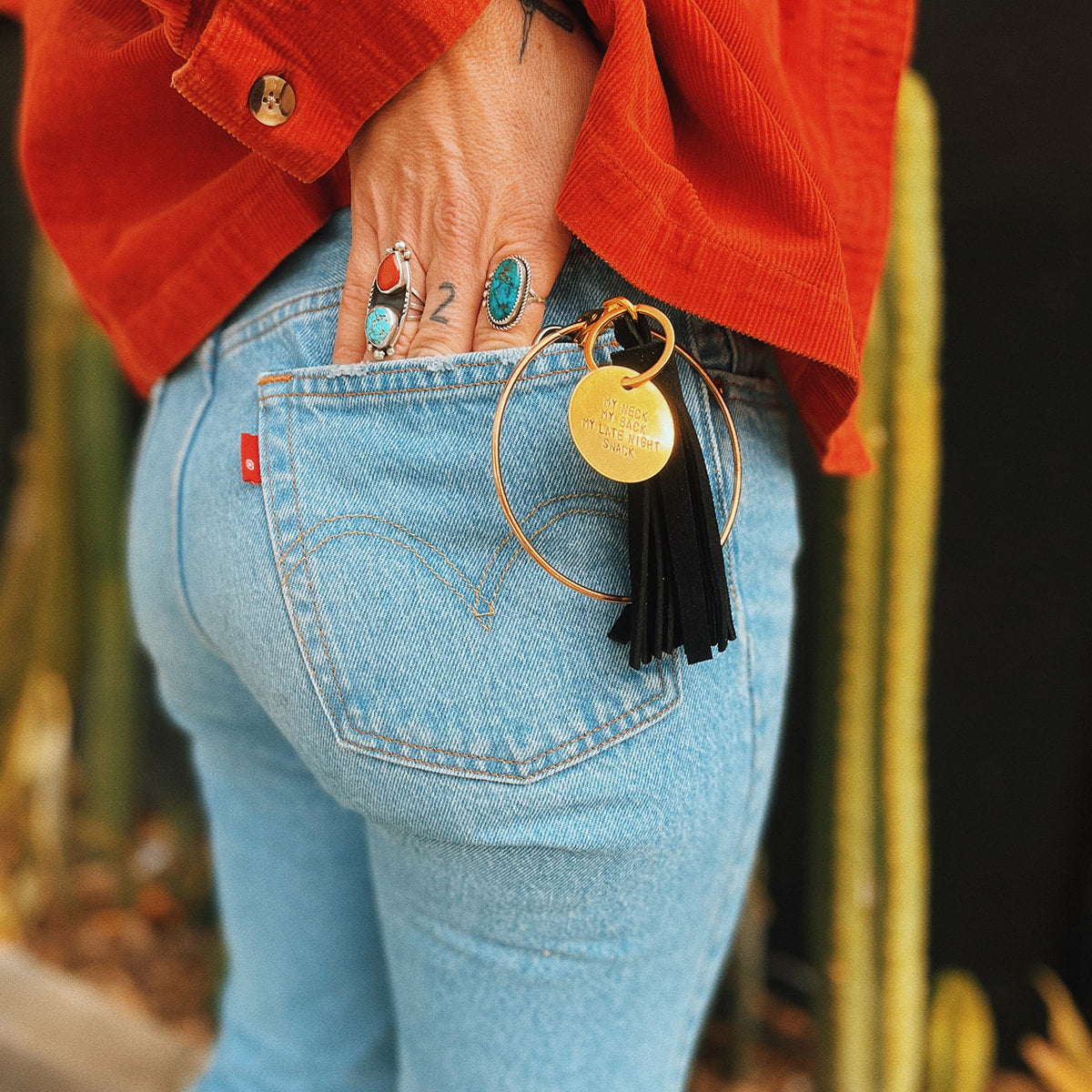 black suede tassel keychain & custom tag