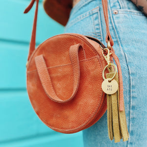 hunter suede tassel keychain & custom tag