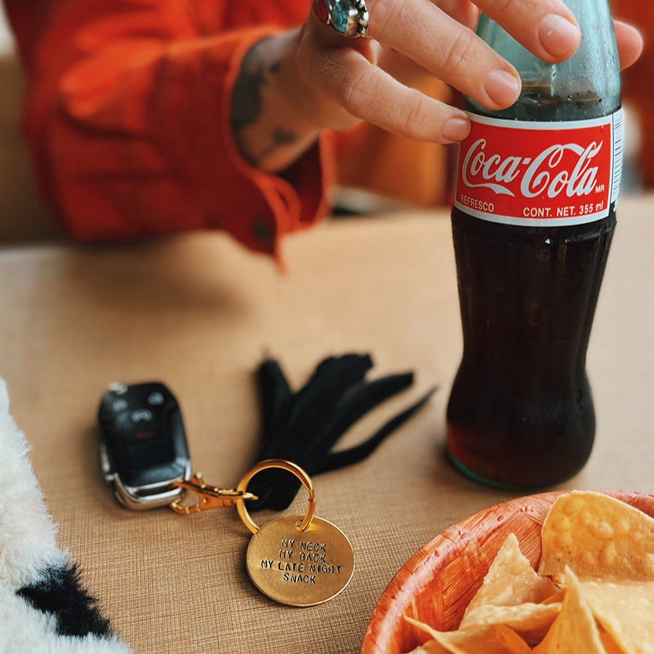black suede tassel keychain & custom tag