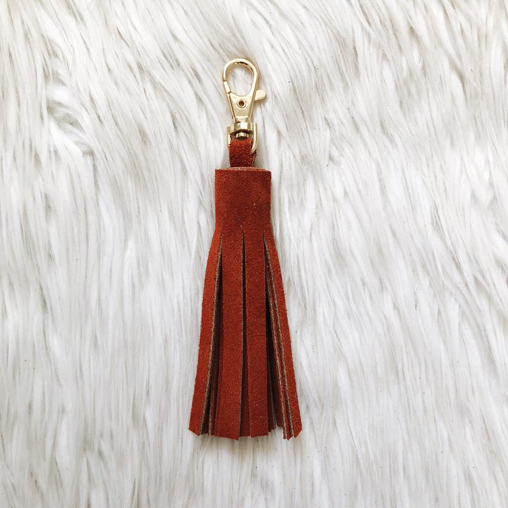 rust suede tassel keychain