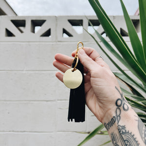 black suede tassel keychain & custom tag