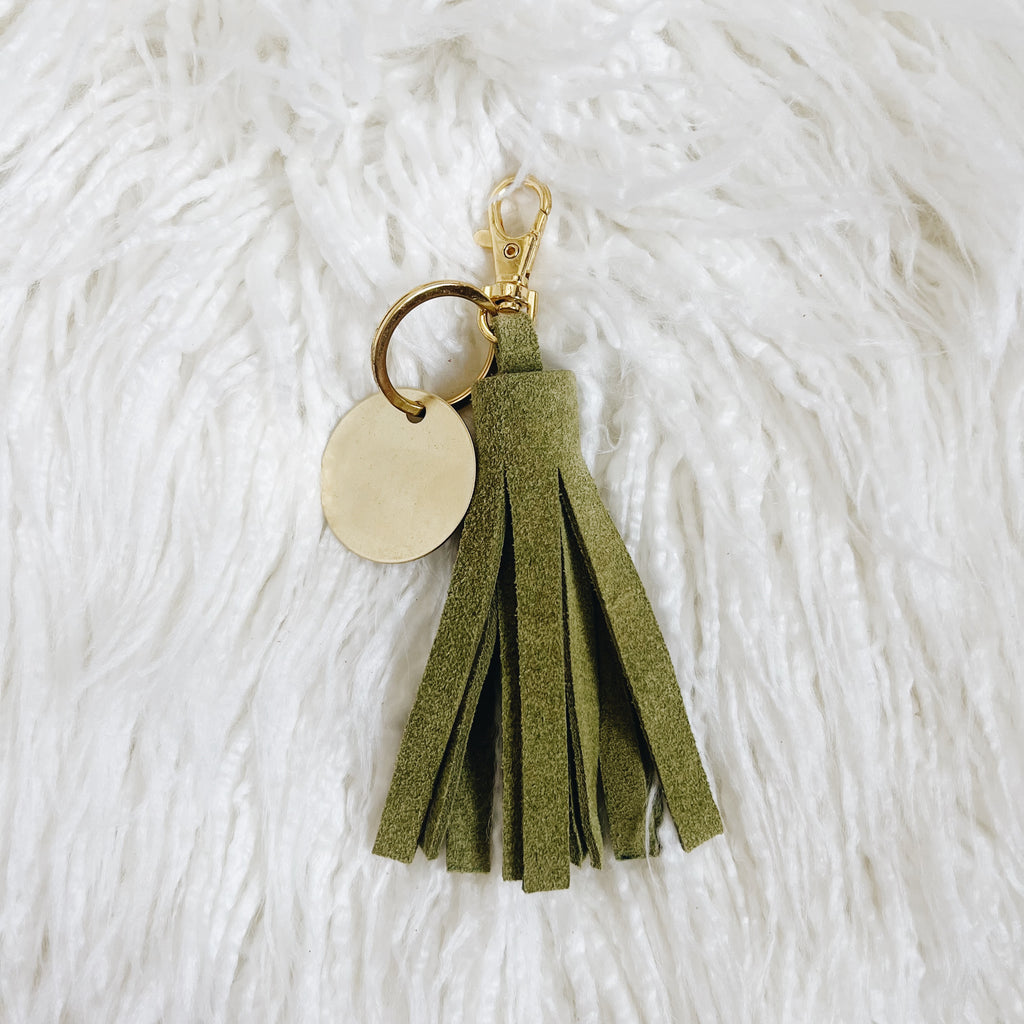 hunter suede tassel keychain & custom tag