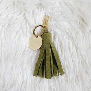 hunter suede tassel keychain & custom tag