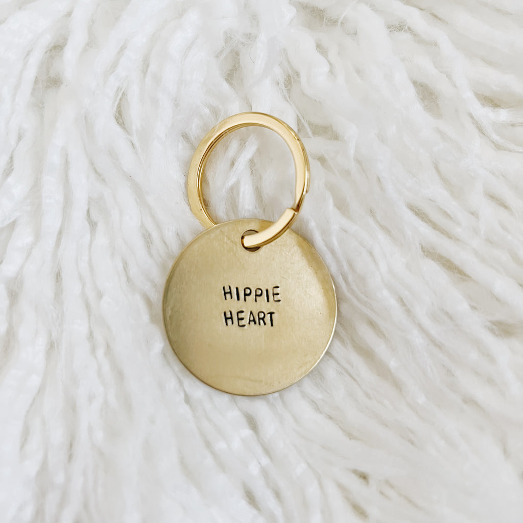 hippie heart brass tag