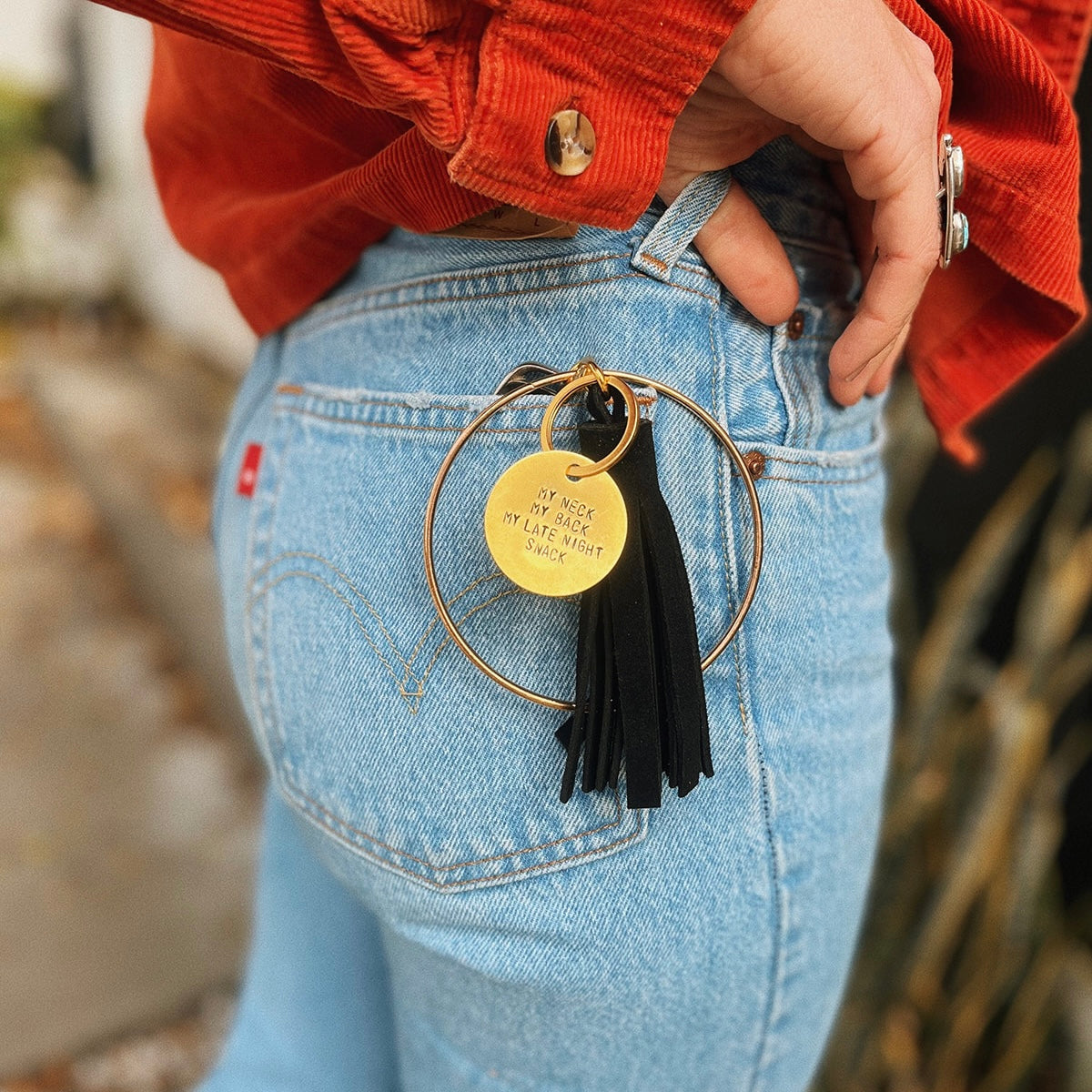 black suede tassel keychain