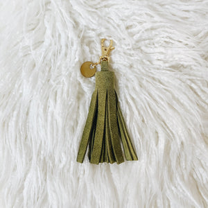 hunter suede tassel keychain & tiny tag