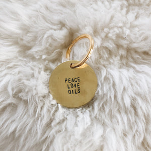 peace love oils brass tag